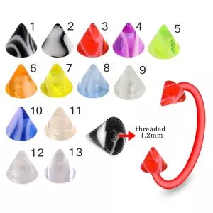 Bio Flex Eyebrow Circular Barbell With Single Stripe Colorful UV Cones