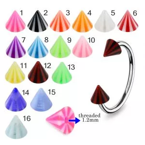 316L Surgical Steel Eyebrow Circular Barbell With Multi Stripes and Color UV Cones