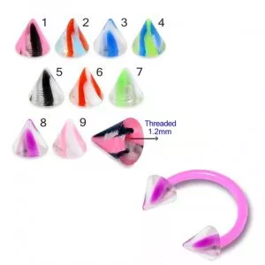 Bio Flex Eyebrow Circular Barbell With Fancy Transparent with colorful UV Cones