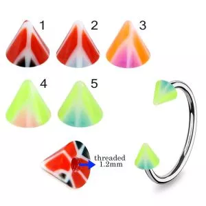 316L Surgical Steel Circular Barbell With Mix Color Twin Peace Sign UV Cone