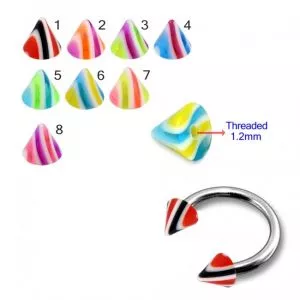 316L Surgical Steel Eyebrow Circular Barbell With Multi Stripes Colorful  UV Cones