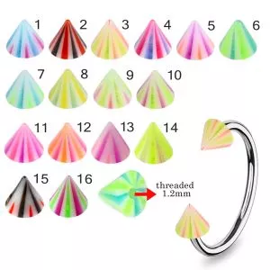 316L Surgical Steel Eyebrow Circular Barbell With Double Color Multi Stripe UV Cones