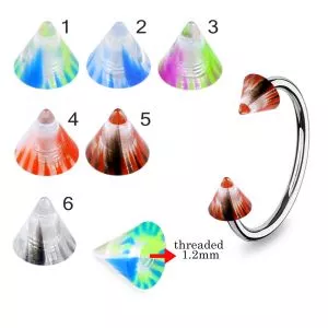 316L Surgical Steel Eyebrow Circular  Barbell With Colorful Stripes UV Cones