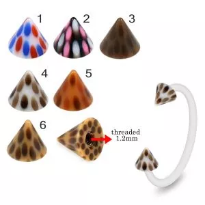 Bio Flex Eyebrow Circular Barbell With Colorful Wooden Pattern UV Cones