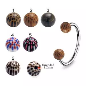 316L Surgical Steel Eyebrow Circular Barbell With Hand Painted Multi Dots UV Balls