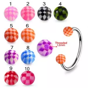 316L Surgical Steel Eyebrow Circular Barbell With Mixed Checkered Color UV Fancy Ball