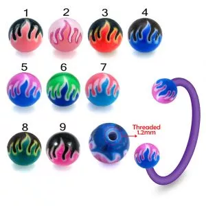 UV-Acrylic Bio Plast Eyebrow Circular Barbell With Fire UV Balls