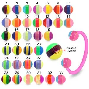 Bio Flex Eyebrow Circular Barbell UV Acrylic Assorted Mix Color Ball