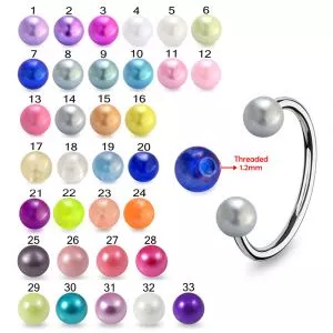 316L Surgical Steel Eyebrow Circular Barbell UV Acrylic Pearl Balls