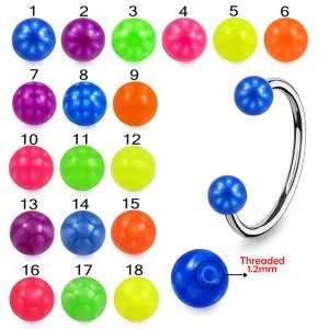 316L Surgical Steel Eyebrow Circular Barbell With Fancy Color UV Balls