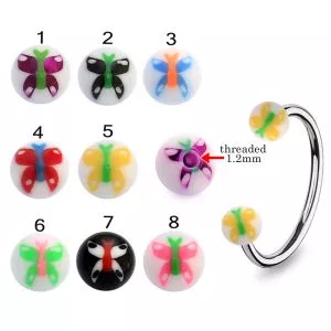 316L Surgical Steel Eyebrow Circular Barbell With Butterfly UV Balls