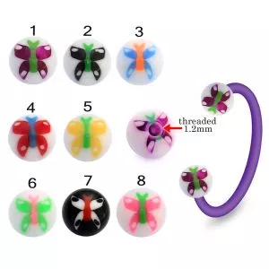 Bio Flex Eyebrow Circular Barbell With Butterfly UV Balls