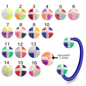 Bio Flex Eyebrow Circular Barbell With Multi Color Checked UV Balls