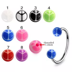 316L Surgical Steel Eyebrow Circular Barbell With Hand Painted Peace Sign UV Balls