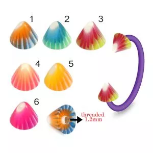 Bio Flex Eyebrow Circular Barbell With  Multi Stripe and color UV Cones