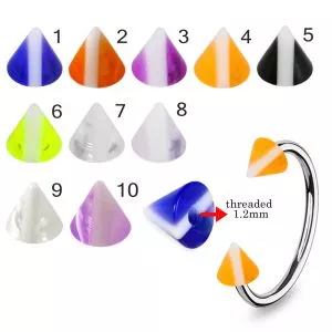 316L Surgical Steel Eyebrow Circular Barbell With White Stripe on Colorful UV Cones