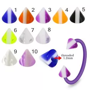 Bio Flex Eyebrow Circular Barbell With White Stripe on Colorful UV Cones
