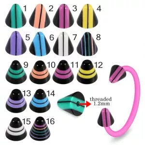 Bio Flex Eyebrow Circular Barbell With Checked Design UV-Acrylic Cones