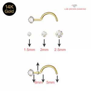 14K Claw Set Round Lab Grown Diamond Fixed Nostril Screw Nose Ring