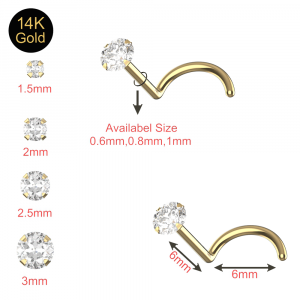 14K Gold CZ Set Nose Screw Body Jewelry