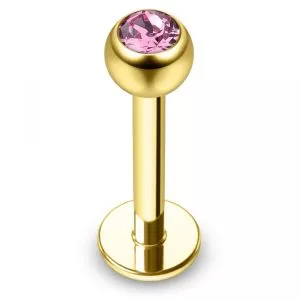 316L Surgical Steel Gold PVD Anodized Labret with Cubic Zirconia Ball
