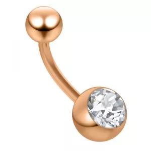 Rose Gold PVD Anodized 316L Surgical steel Double Jeweled Banana Belly Ring