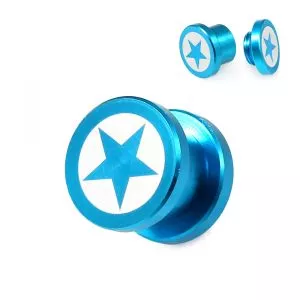 Anodized Aluminium Internally Threaded Star Logo Flesh Tunnel