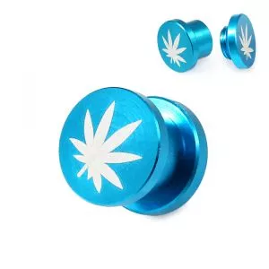 Anodized Aluminium Internally Threaded Marijuna Logo Flesh Tunnel