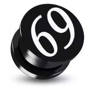 Black Anodized Aluminium Internally Threaded No.69 Logo Flesh Tunnel