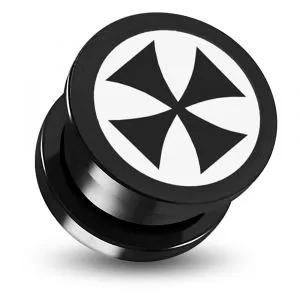 Internally Threaded Black Anodized Aluminium Irish Cross Logo Flesh Tunnel
