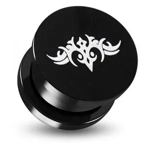 Black Anodized Aluminium Internally Threaded Tribal Logo Flesh Tunnel