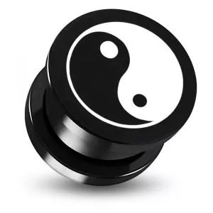 Black Anodized Aluminium Internally Threaded Yin Yang Logo Flesh Tunnel