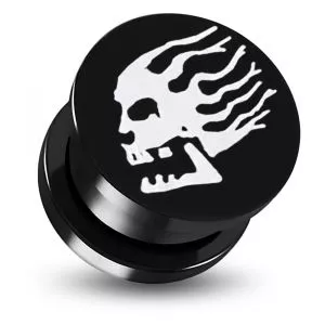 Black Anodized Aluminium Internally Threaded Skull Logo Flesh Tunnel