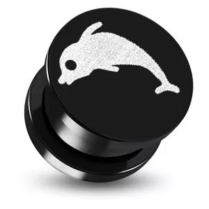 Black Anodized Aluminium Internally Threaded Whale Logo Flesh Tunnel