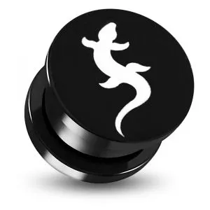 Black Anodized Aluminium Internally Threaded Lizard Logo Flesh Tunnel