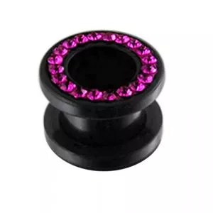 UV Ear Flesh Tunnel in Glue Setting With  Fuschia Stones