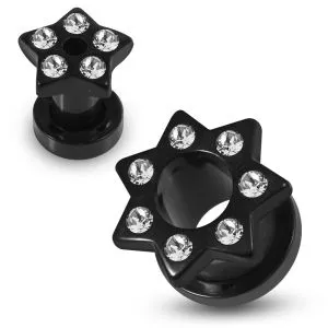 Multi CZ Jeweled Externally Threaded Black UV Tunnels