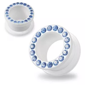 Multi Lavender Crystal Stone on White UV Acrylic Screw Fit Flesh Tunnel Ear Piercing