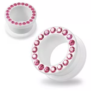 Multi Pink Crystal Stone on White UV Acrylic Screw Fit Flesh Tunnel Ear Piercing