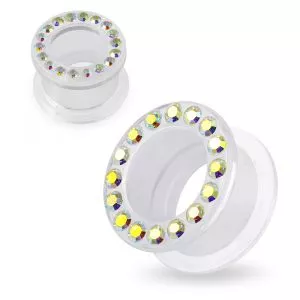 Multi Aurora Borealis Crystal Stone on Transparent UV Acrylic Screw Fit Flesh Tunnel