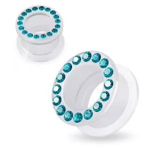 Multi Blue Zircon Crystal Stone on Transparent UV Acrylic Screw Fit Flesh Tunnel