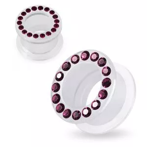 Multi Purple Crystal Stone on Transparent UV Acrylic Screw Fit Flesh Tunnel