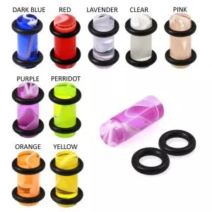 Grooved Cylindrical Marble Designed UV Acrylic Ear Plug with O-Rings