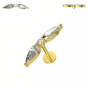 316L Surgical Steel Double Marquise CZ Jeweled Flat Internally Threaded Tragus Piercing