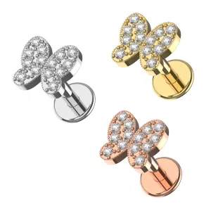 316L Surgical Steel Multi CZ Jeweled Butterfly Internally Threaded Tragus Piercing