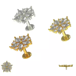 316L Surgical Steel CZ Jeweled Flakes Floral Internally Threaded Tragus Helix Cartilage Piercing