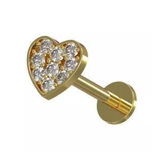 316L Surgical Steel Multi CZ Stone Internally Threaded Heart Shape Design with Flat Back Labret
