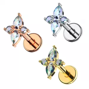 316L Surgical Steel Cruciform flowers Design internally Threaded top with Flat Back Labret