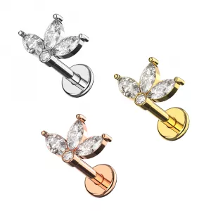 316L Surgical Steel Triple Stone Design Internally Threaded Top with Flat Back Labret