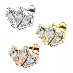 316L Surgical Steel Triple Coffin Design Internally Threaded Top with Flat Back Labret